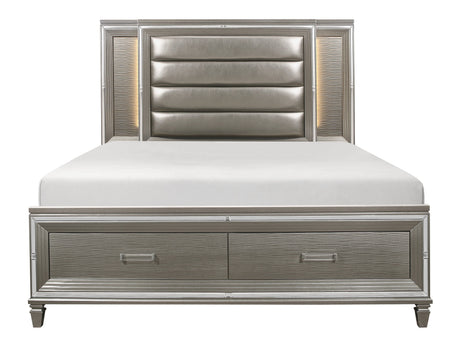 Tamsin Silver/Gray Metallic California King LED Upholstered Storage Platform Bed by Homelegance at Eve Furniture