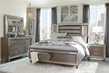 Tamsin Silver/Gray Metallic King LED Upholstered Storage Platform Bed by Homelegance at Eve Furniture