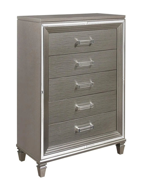 Tamsin Silver/Gray Metallic LED Upholstered Storage Platform Bedroom Set by Homelegance at Eve Furniture