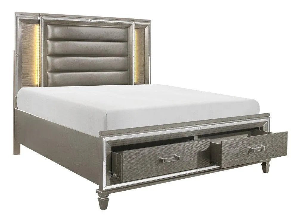 Tamsin Silver/Gray Metallic Queen LED Upholstered Storage Platform Bed by Homelegance at Eve Furniture