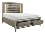 Tamsin Silver/Gray Metallic Queen LED Upholstered Storage Platform Bed by Homelegance at Eve Furniture