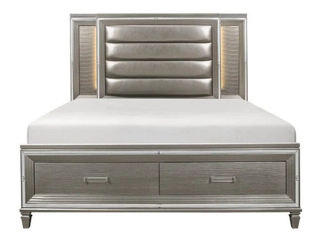 Tamsin Silver/Gray Metallic Queen LED Upholstered Storage Platform Bed by Homelegance at Eve Furniture