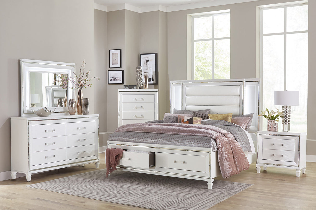 Tamsin White California King LED Upholstered Storage Platform Bed by Homelegance at Eve Furniture