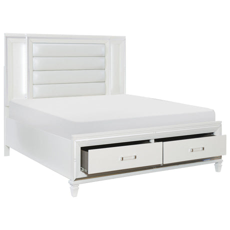 Tamsin White Queen LED Upholstered Storage Platform Bed by Homelegance at Eve Furniture