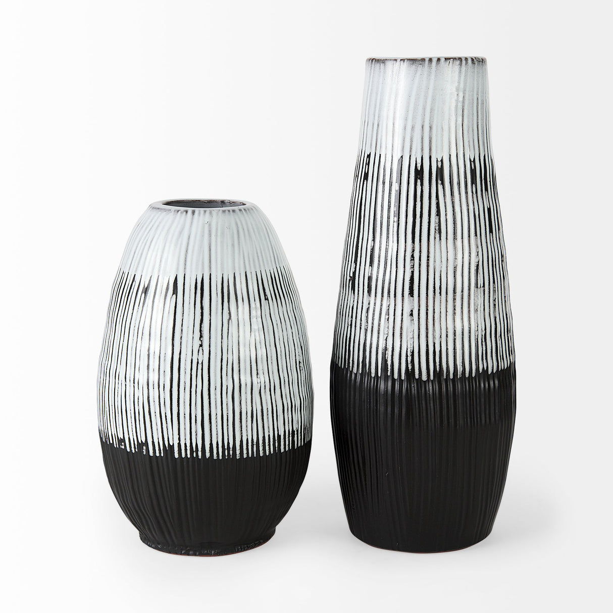Tanami II Short Dark Brown/White Glazed Ceramic Vase by Mercana at Eve Furniture