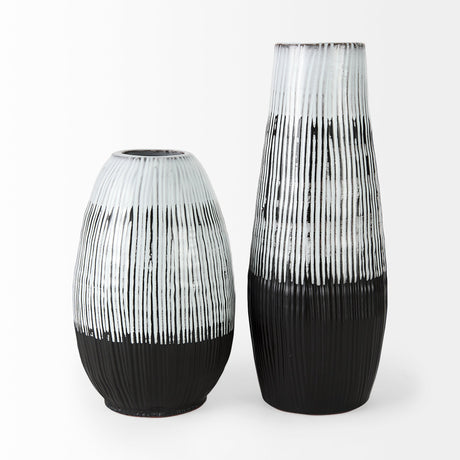 Tanami II Short Dark Brown/White Glazed Ceramic Vase by Mercana at Eve Furniture