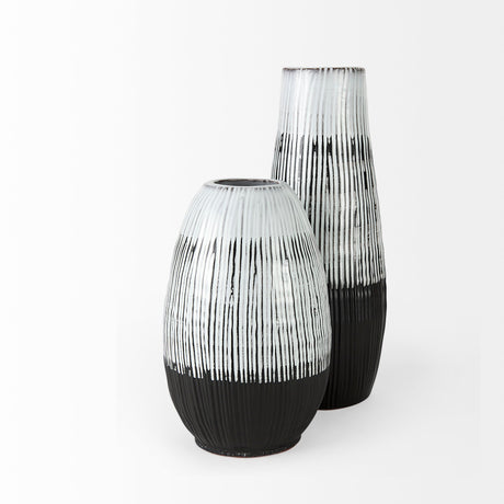 Tanami II Short Dark Brown/White Glazed Ceramic Vase by Mercana at Eve Furniture