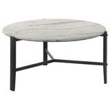 Tandi Faux White Marble/Black Round Coffee Table by Coaster at Eve Furniture