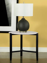 Tandi Round End Table Faux White Marble/Black