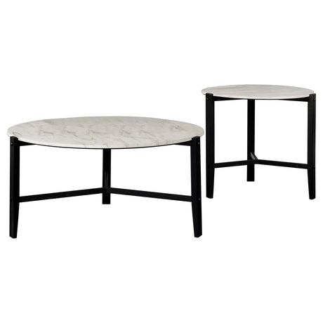 Tandi White 2-Piece Faux Marble Coffee and End Table Set by Coaster at Eve Furniture