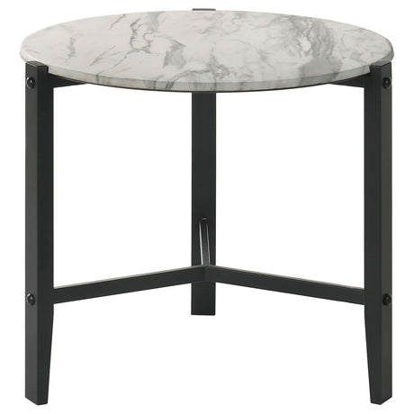 Tandi White 2-Piece Faux Marble Coffee and End Table Set by Coaster at Eve Furniture
