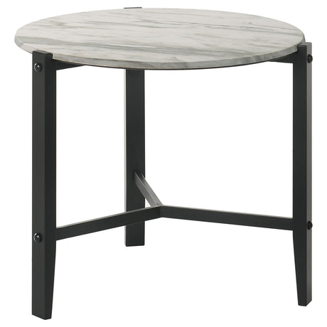 Tandi White Marble/Black Round End Table Faux by Coaster at Eve Furniture
