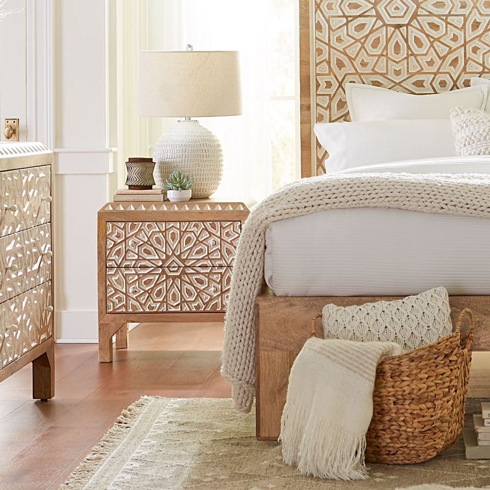 Tangiers 26" Nightstand in Carved Natural White by Home Trends & Design at Eve Furniture