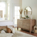 Tangiers 61" Six Drawer Dresser in Carved Natural White by Home Trends & Design at Eve Furniture