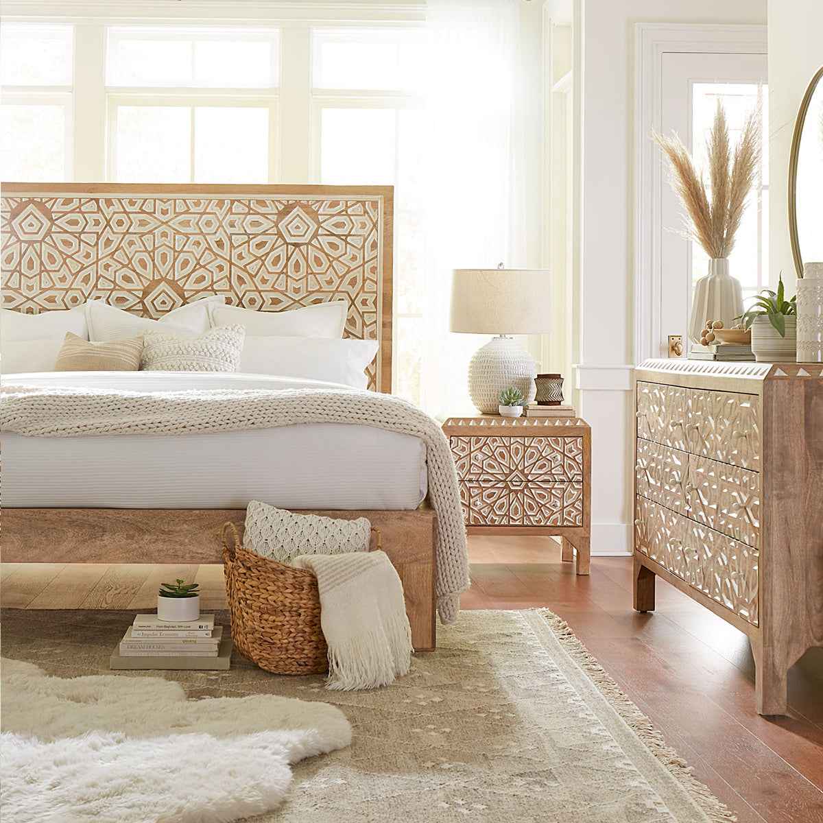 Tangiers 61" Six Drawer Dresser in Carved Natural White by Home Trends & Design at Eve Furniture