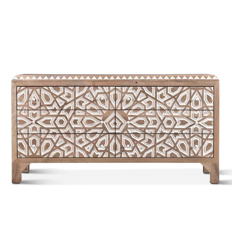 Tangiers 61" Six Drawer Dresser in Carved Natural White by Home Trends & Design at Eve Furniture