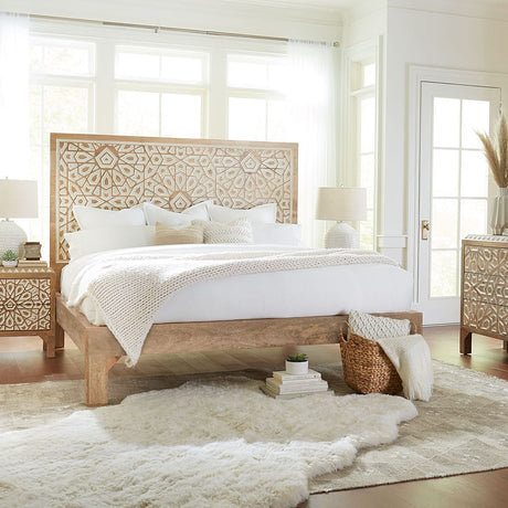 Tangiers King Bed in Carved Natural White by Home Trends & Design at Eve Furniture
