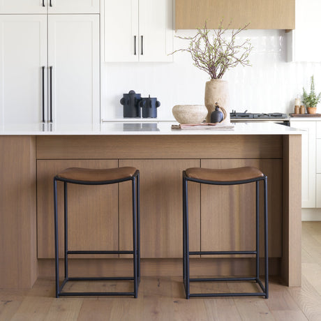 Taniel Brown Leather w/ Black Metal Counter Stool by Mercana at Eve Furniture