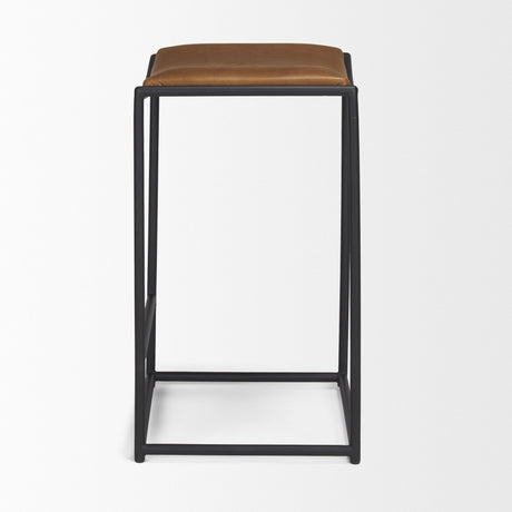 Taniel Brown Leather w/ Black Metal Counter Stool by Mercana at Eve Furniture