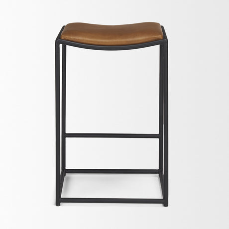 Taniel Brown Leather w/ Black Metal Counter Stool by Mercana at Eve Furniture