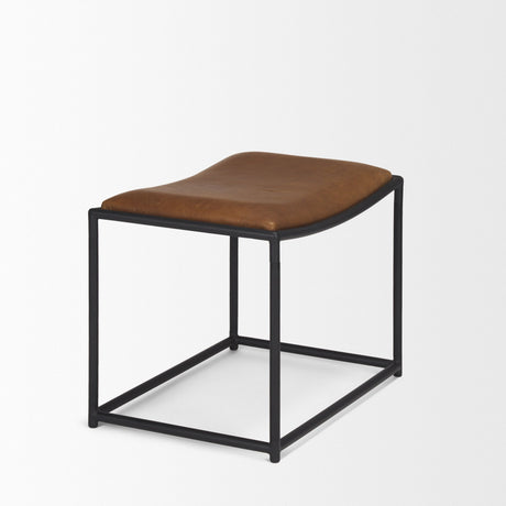 Taniel Brown Leather w/ Black Metal Stool by Mercana at Eve Furniture