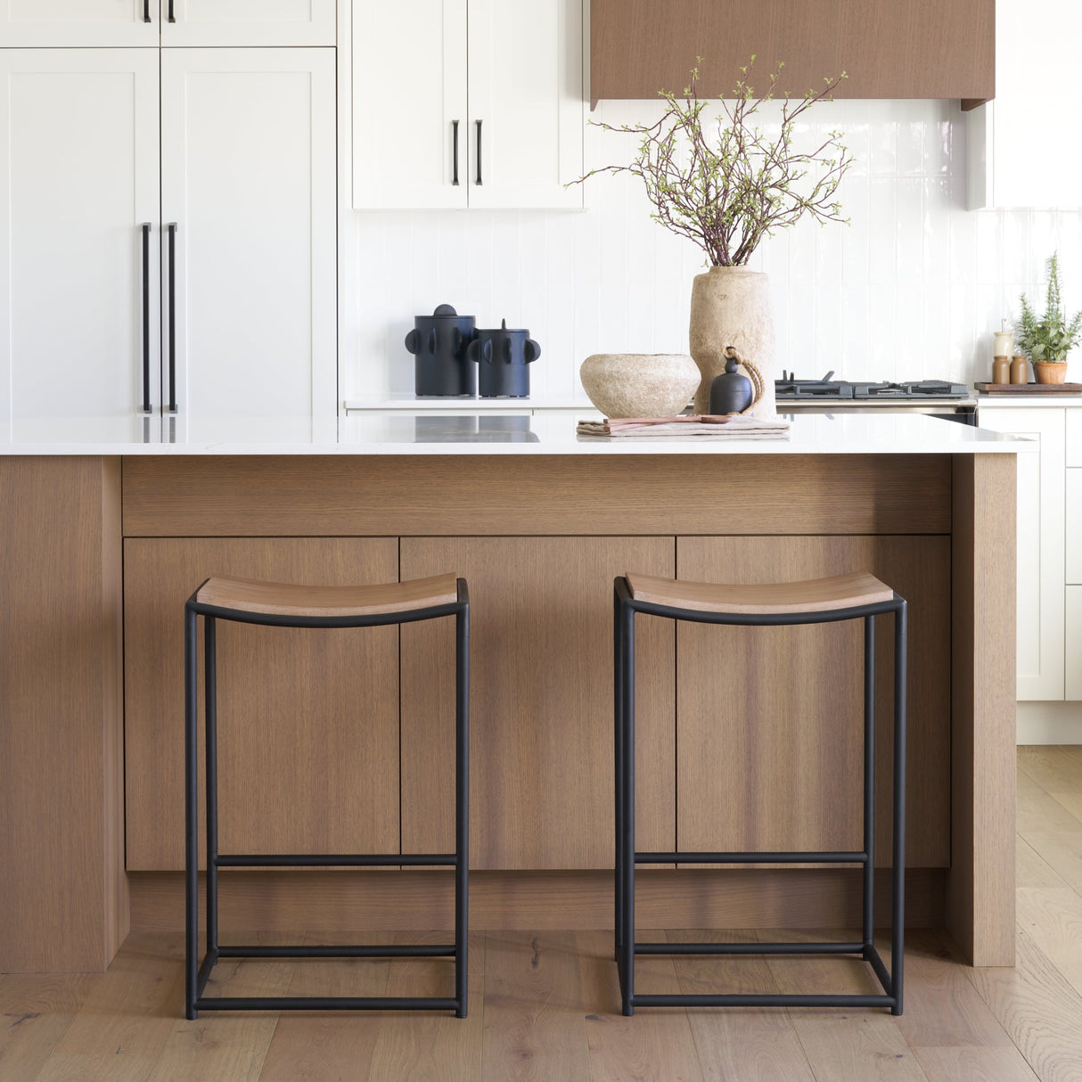 Taniel Light Brown Wood w/ Black Metal Counter Stool by Mercana at Eve Furniture