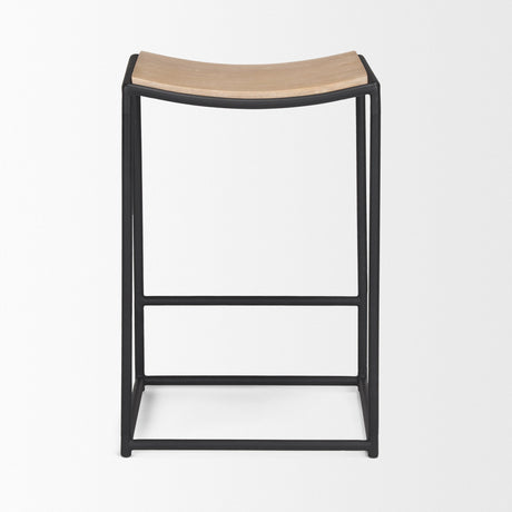 Taniel Light Brown Wood w/ Black Metal Counter Stool by Mercana at Eve Furniture