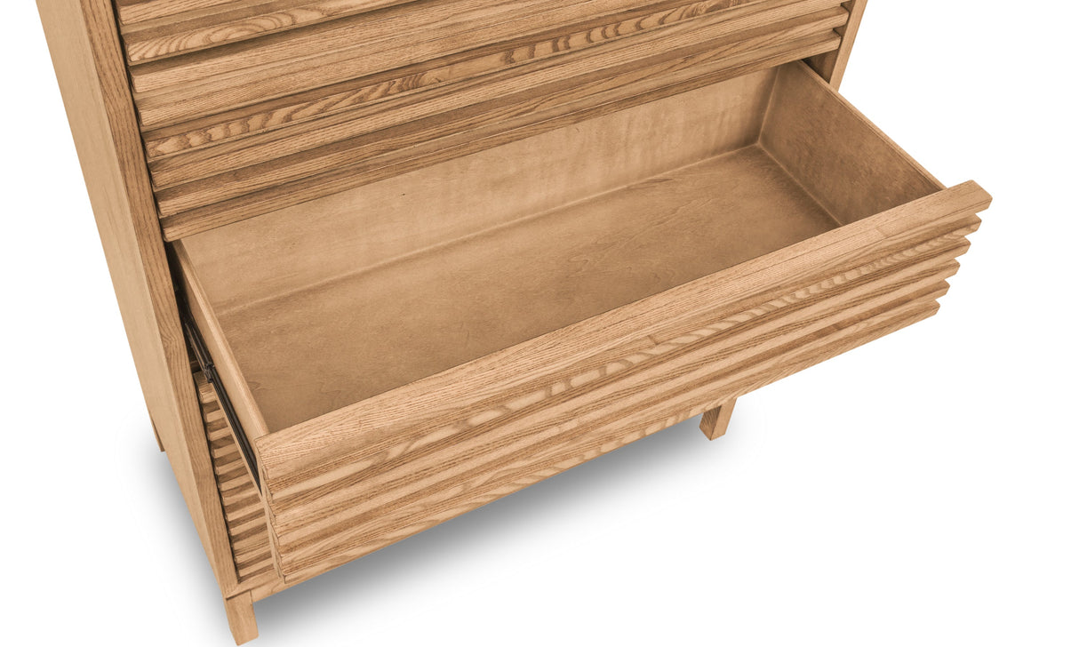 Tanner Five Drawer Ash Wood Chest in Flaxen by Modus Furniture at Eve Furniture