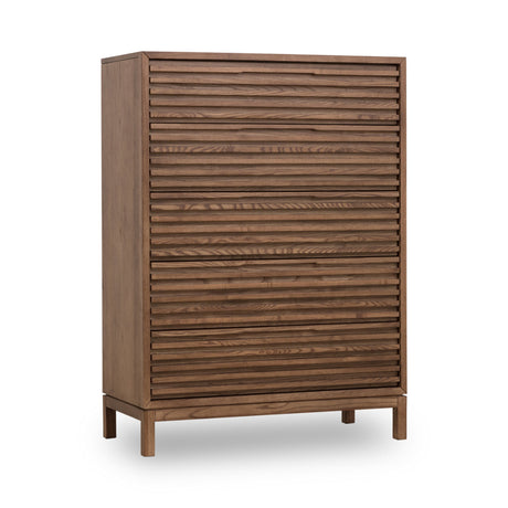 Tanner Five Drawer Ash Wood Chest in Roux by Modus Furniture at Eve Furniture