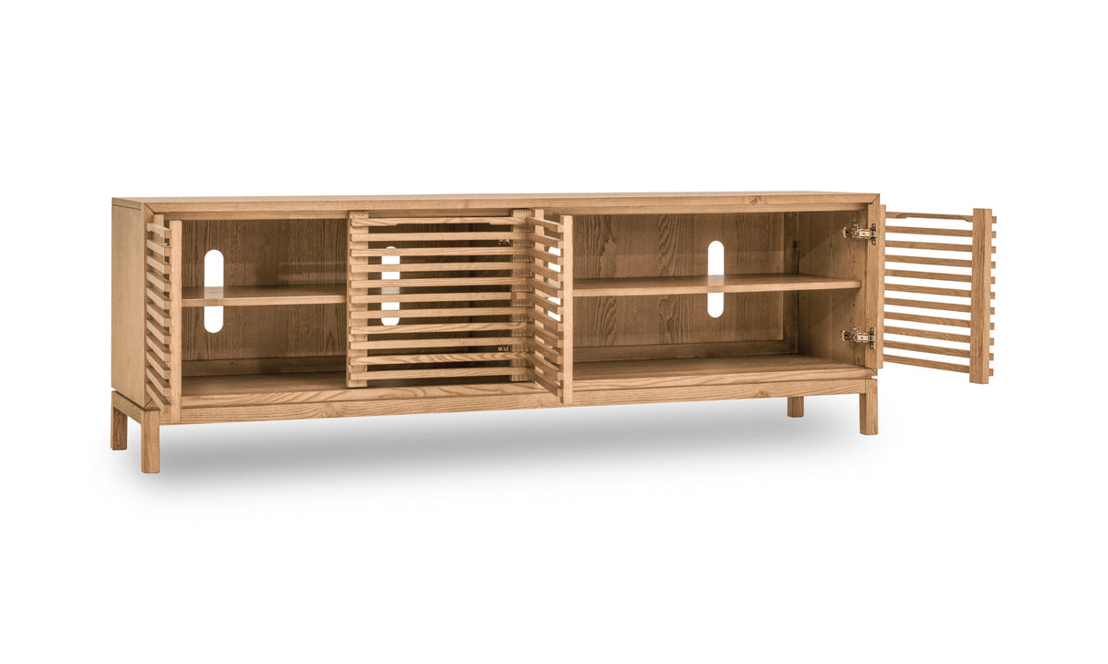 Tanner Four Door Solid Ash Media Console in Flaxen by Modus Furniture at Eve Furniture