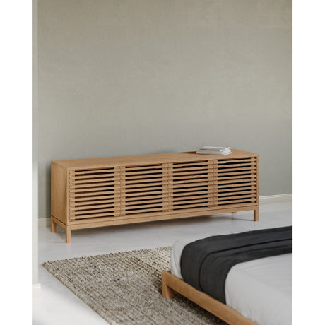 Tanner Four Door Solid Ash Media Console in Flaxen by Modus Furniture at Eve Furniture