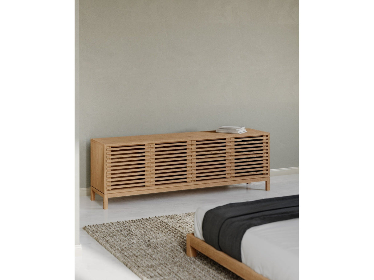 Tanner Four Door Solid Ash Media Console in Flaxen by Modus Furniture at Eve Furniture
