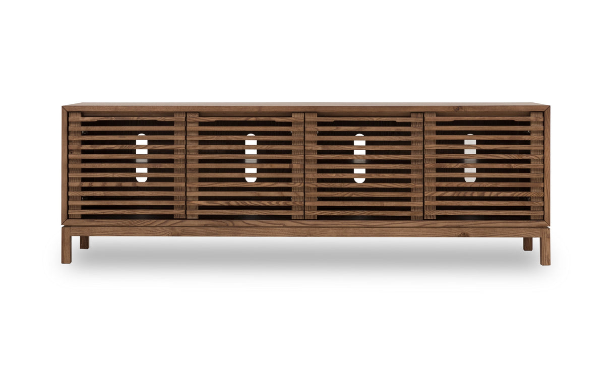 Tanner Four Door Solid Ash Media Console in Roux by Modus Furniture at Eve Furniture
