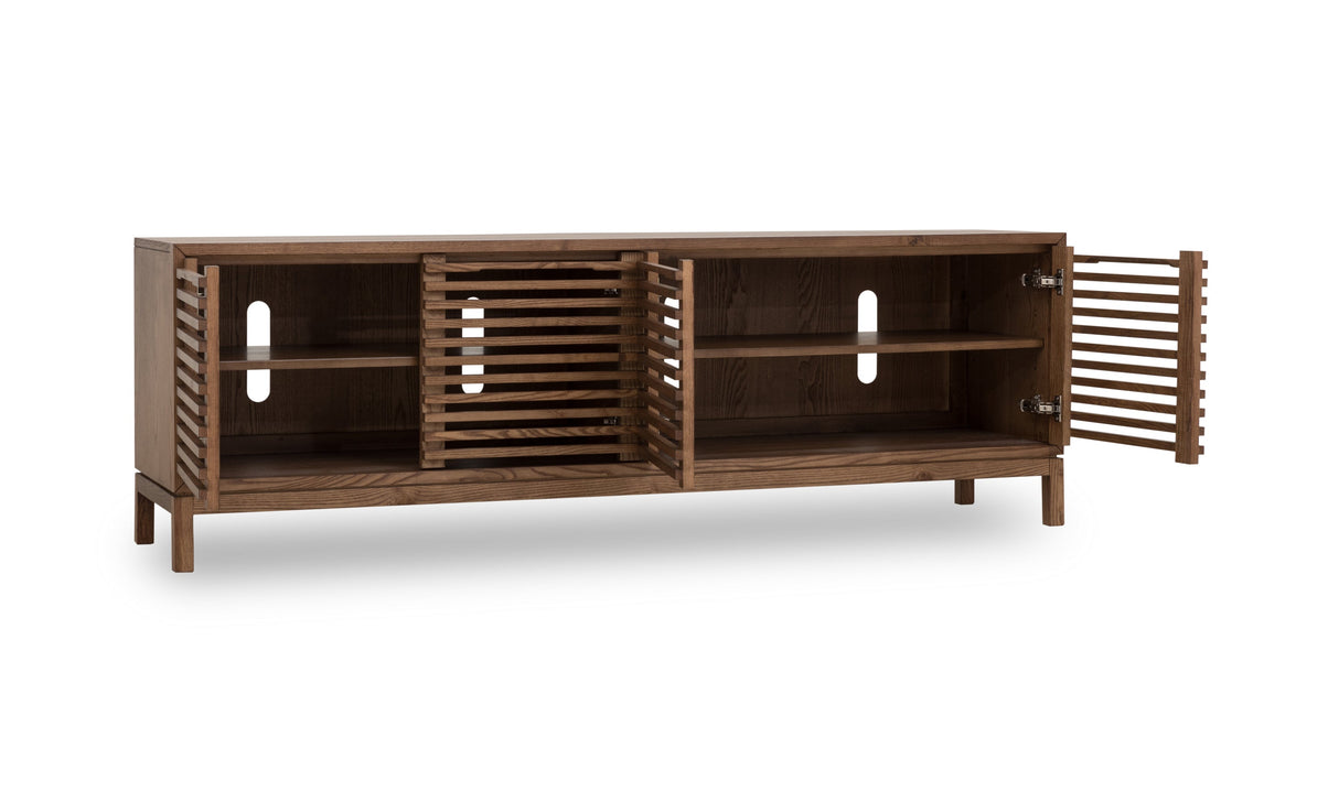 Tanner Four Door Solid Ash Media Console in Roux by Modus Furniture at Eve Furniture
