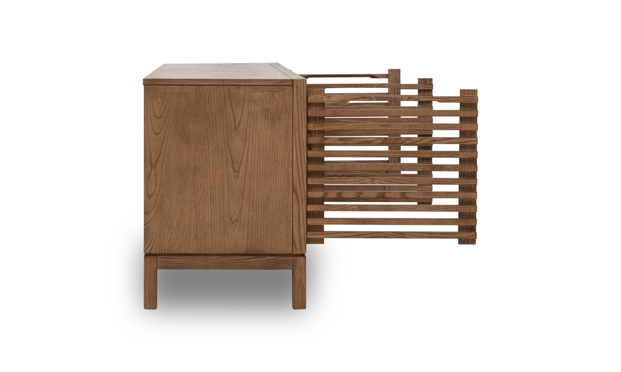 Tanner Four Door Solid Ash Media Console in Roux by Modus Furniture at Eve Furniture