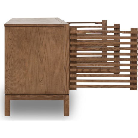 Tanner Four Door Solid Ash Media Console in Roux by Modus Furniture at Eve Furniture