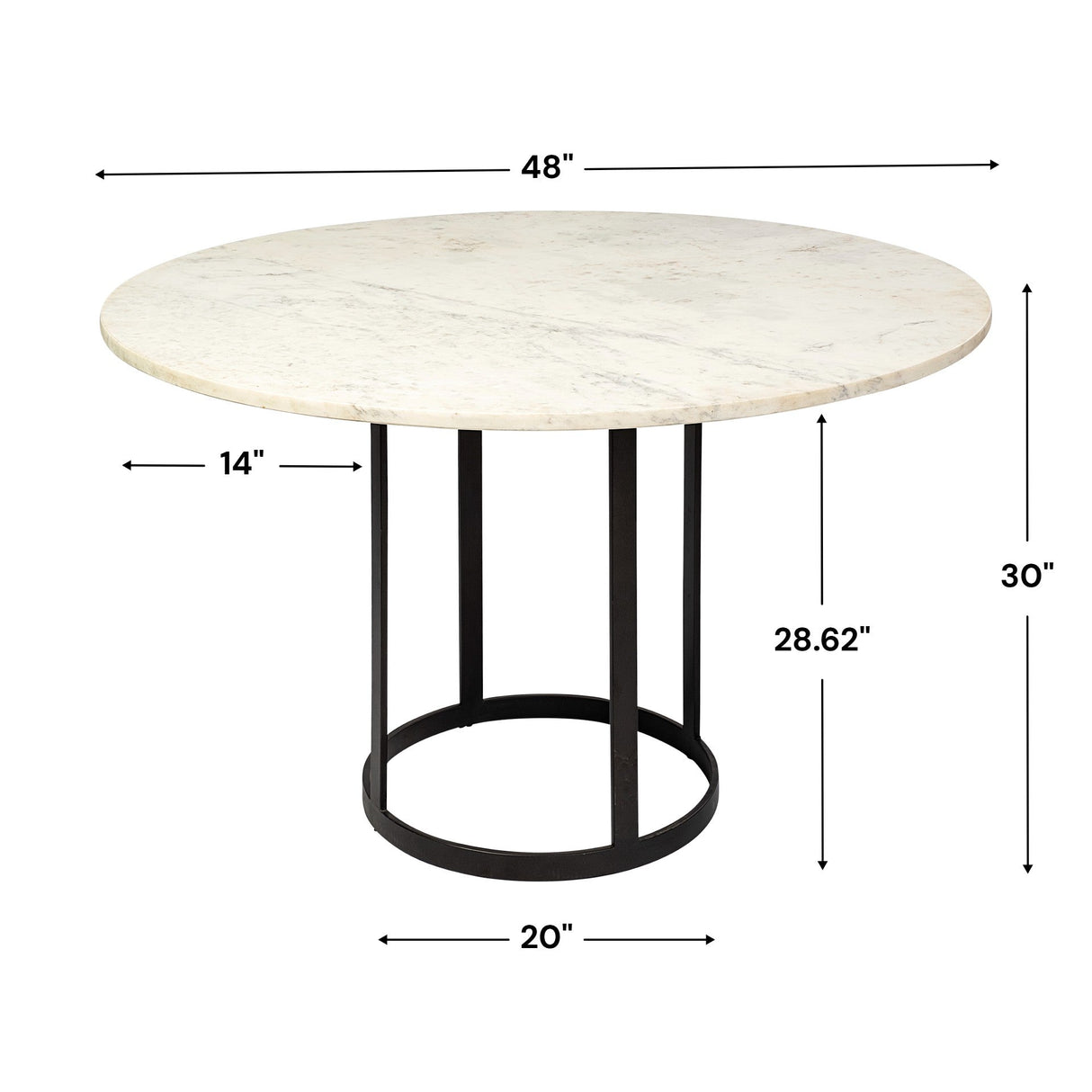 Tanner II Round White Marble Top Black Metal Base Dining Table by Mercana at Eve Furniture