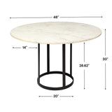 Tanner II Round White Marble Top Black Metal Base Dining Table by Mercana at Eve Furniture