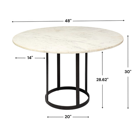 Tanner II Round White Marble Top Black Metal Base Dining Table by Mercana at Eve Furniture