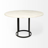 Tanner II Round White Marble Top Black Metal Base Dining Table by Mercana at Eve Furniture
