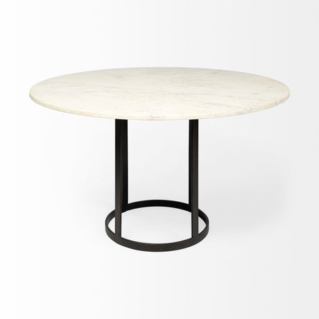 Tanner II Round White Marble Top Black Metal Base Dining Table by Mercana at Eve Furniture