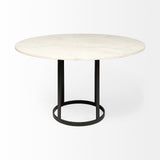 Tanner II Round White Marble Top Black Metal Base Dining Table by Mercana at Eve Furniture