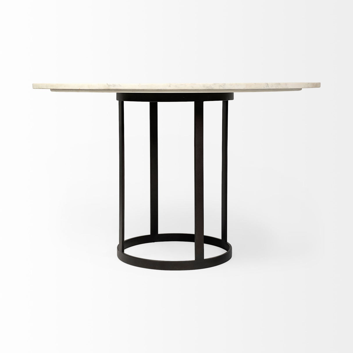 Tanner II Round White Marble Top Black Metal Base Dining Table by Mercana at Eve Furniture