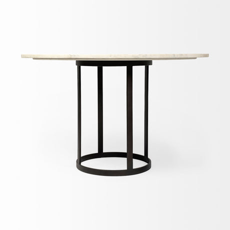 Tanner II Round White Marble Top Black Metal Base Dining Table by Mercana at Eve Furniture