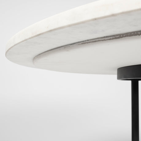 Tanner II Round White Marble Top Black Metal Base Dining Table by Mercana at Eve Furniture