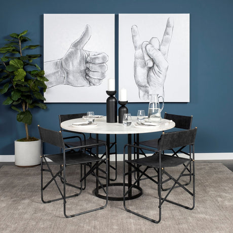 Tanner II Round White Marble Top Black Metal Base Dining Table by Mercana at Eve Furniture