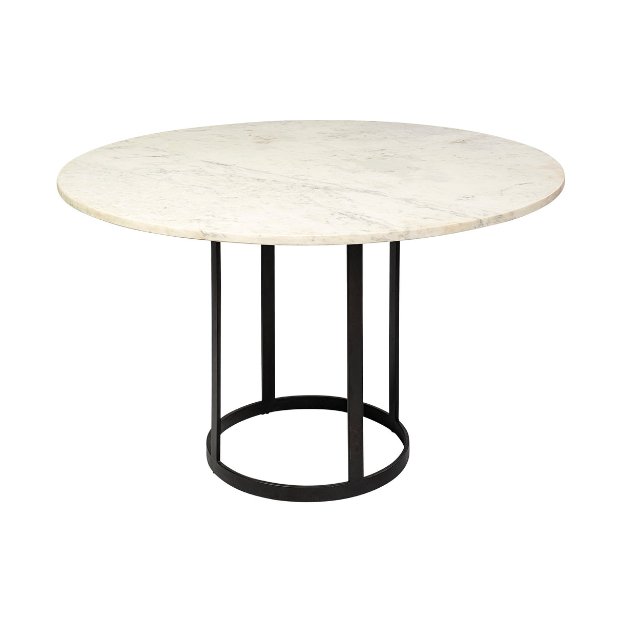 Tanner II Round White Marble Top Black Metal Base Dining Table by Mercana at Eve Furniture