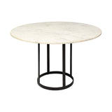 Tanner II Round White Marble Top Black Metal Base Dining Table by Mercana at Eve Furniture