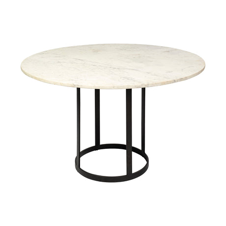 Tanner II Round White Marble Top Black Metal Base Dining Table by Mercana at Eve Furniture