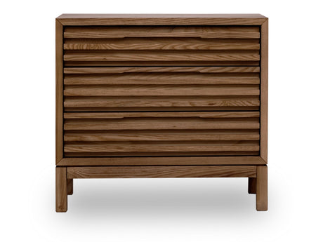 Tanner Three Drawer Ash Wood Nightstand in Roux by Modus Furniture at Eve Furniture